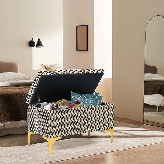 Joveco Rectangular Storage Ottoman Bench, Upholstered Coffee Table with Golden Metal Legs, Footrest Stool for Living Room Bedroom Entryway
