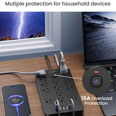 Surge Protector Power Strip-14 Outlets and 6 USB Ports, 10 Feet Flat Plug Extension Cord, 1850 Joules, Black, ETL Listed for Home, Office, Dorm Room