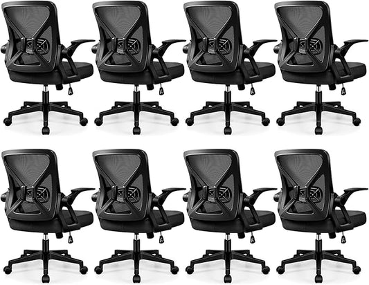 FelixKing Office Chair - Ergonomic Desk Chair Breathable Mesh Task with Wheels and Lumbar Support Home Desk Office Chairs with Flip up Armrest Rolling Swivel for Home Computer Black Pack of 8