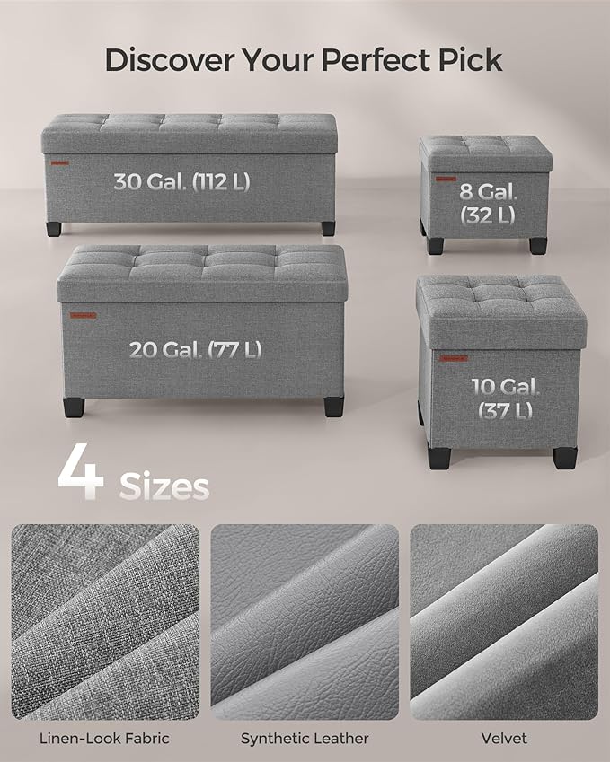 SONGMICS Storage Ottoman, Small Ottoman Foot Rest with Legs, 12.6 x 15.8 x 13.2 Inches Foot Stool, Load up to 660 lb, for Living Room, Bedroom, Dorm, Dove Gray ULSF012G02