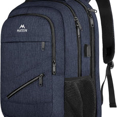 MATEIN 17 Inch Laptop Backpack, Large Work Backpack Travel Carry On TSA Approved with Trolley Sleeve, College Computer Bag with USB Charging Port, Water Resistant Commute Daypack for Men, Dark Blue
