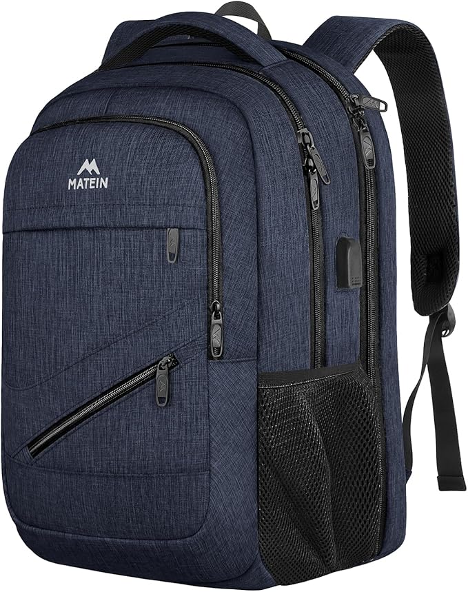 MATEIN 17 Inch Laptop Backpack, Large Work Backpack Travel Carry On TSA Approved with Trolley Sleeve, College Computer Bag with USB Charging Port, Water Resistant Commute Daypack for Men, Dark Blue
