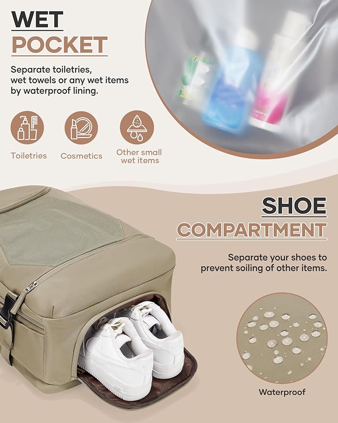 Vacuum Backpack Travel with Pump, Expandable Travel Backpack with Vacuum System, Vacuum Compression Bags Personal Item Carry On Suitcase Luggage Flight Approved Backpacks for Women Men, Brown