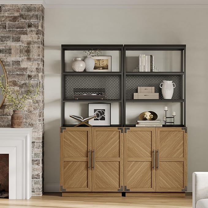 SICOTAS Book Shelf 5 Tier Bookcases - 75.3” Tall Bookshelves with Storage, Large Modern Freestanding Display Cabinet Farmhouse Book Case for Living Room, Home Office, Dining Room, Kitchen