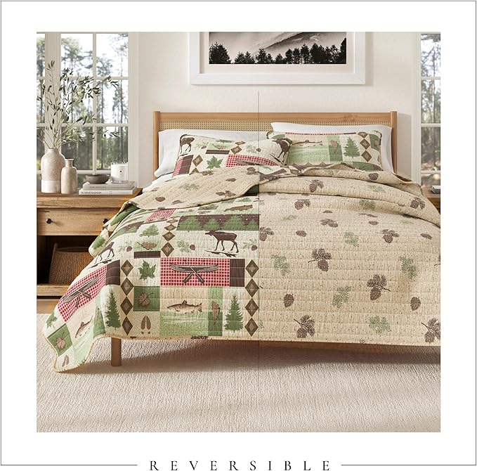 Great Bay Home 2-Piece Reversible Rustic Lodge Bedspread Twin Size Quilt with 1 Sham. All-Season Quilt Set. Wilder Collection (Twin/Twin XL)