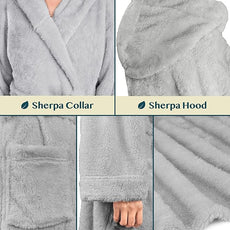 PAVILIA Women Hooded Plush Soft Robe | Fluffy Warm Fleece Sherpa Shaggy Bathrobe