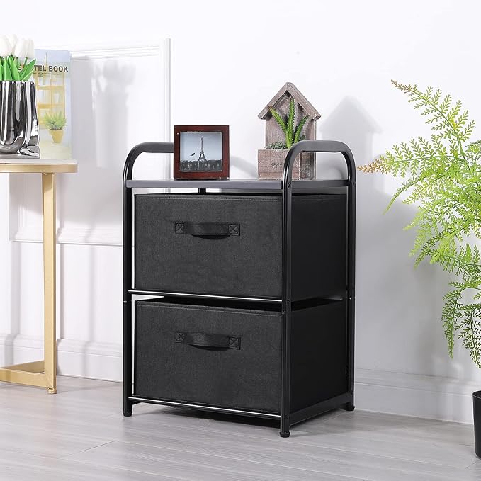 MAX Houser Dresser for Bedroom with 2 Drawers, Wide Chest of Drawers, Fabric Dresser, Storage Organizer Unit with Fabric Bins for Closet, Living Room, Hallway, Nursery,Black