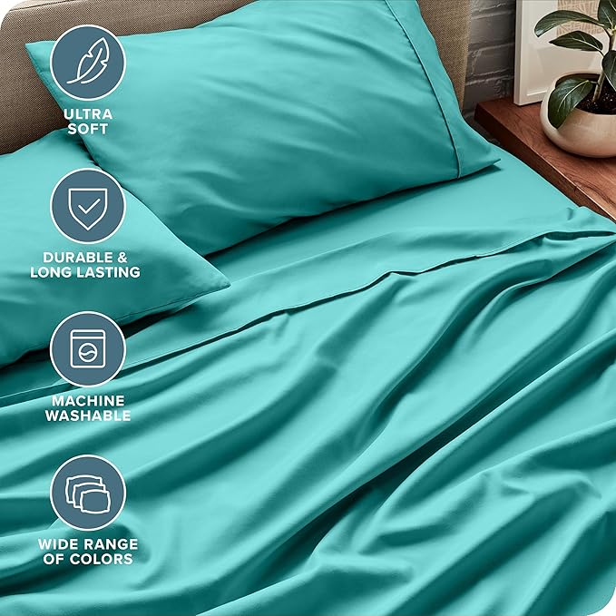 Bare Home King Sheet Set - Luxury 1800 Ultra-Soft Microfiber King Bed Sheets - Double Brushed - Deep Pockets - Easy Fit - 4 Piece Set - Bedding Sheets & Pillowcases (King, Turquoise) BareHome