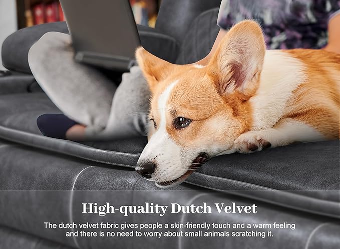 Manual Reclining Sectional Sofa Set, 4 Seats Soft Dutch Velvet Recliner Corner Sectional Couch, Family-Sized L-Shaped Recliner Couch with USB Charging, Thickened Padding, Sturdy Frame, Grey