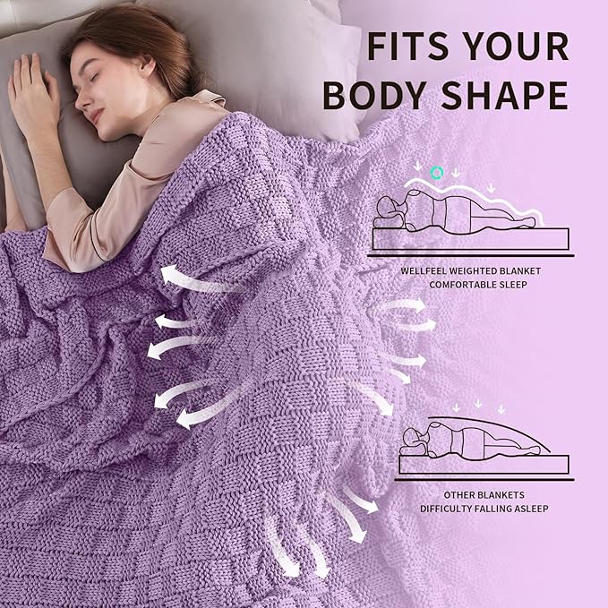 Knitted Weighted Blanket Adults, No Beads Heavy Blanket 40” x 60'' 7lbs, Breathable Chunky Knit Blanket, Cooling Weighted Blanket for Hot Sleepers, Christmas Home Decor (Lilac)