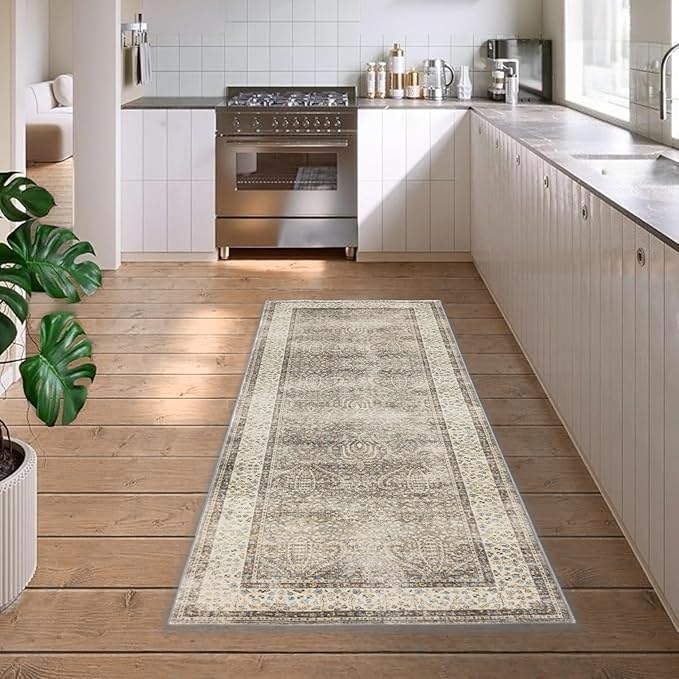 RCTJHOME 2'x6' Runner Rug for Hallway with 4 Non-Slip Tapes, Machine Washable Kitchen Boho Runner Rug, Distressed Bedroom Beside Rug, Laundry Room, Farmhouse Entryway Mat, Retro Golden Brown Multi