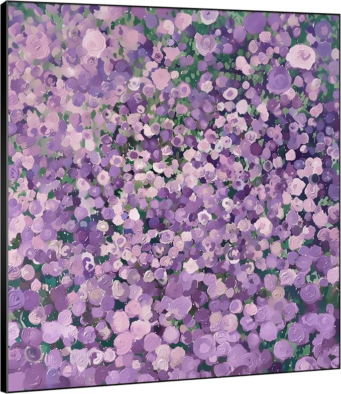 60"x60" XL Framed Wall Art Purple Blossom Burst Abstract Floral Impressionist Violet Flower Field (Frame Assembly Required)