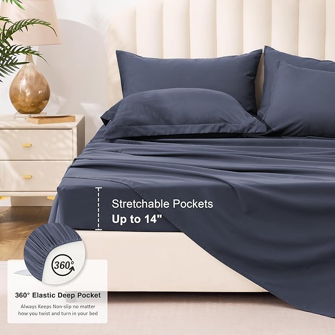Love's cabin Queen Comforter Set Indigo Blue, 7 Pieces Queen Bed in a Bag, All Season Bedding Sets with 1 Comforter, 1 Flat Sheet, 1 Fitted Sheet, 2 Pillowcase and 2 Pillow Sham