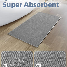 PADOOR Non-Slip Bath-Mats for Bathroom, Rubber-Backing Braided Absorbent Bathroom Mat Machine Washable Thin Bathroom Rugs Fit Under Door Quick Dry Bath Rugs for Floor, 17''x30'' Grey