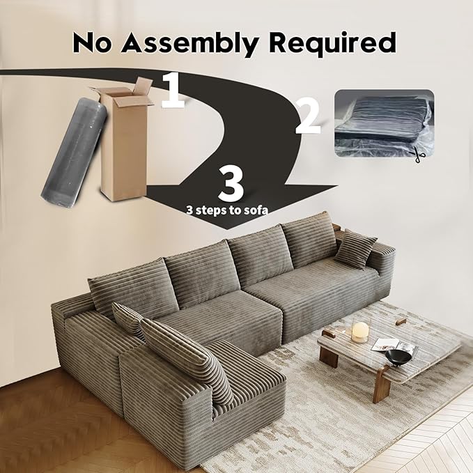 139.4" Modular Sectional Sofa, L-Shaped Minimalist Couches with Middle Seat Chaise, Modern Deep Seat Convertible Sleeper Sofa,Cloud Plush Corduroy Fabric, No Assembly Required, 5 Seater, Camel
