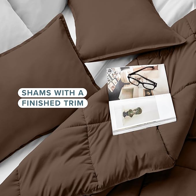 Bare Home Comforter Set - Full Size - Ultra-Soft - Goose Down Alternative - Premium 1800 Series - All Season Warmth (Full, Cocoa)
