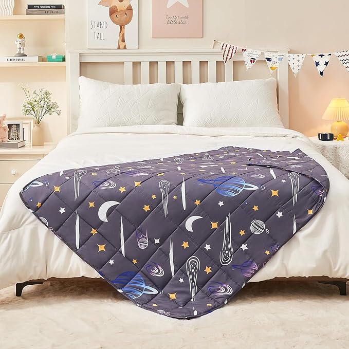 yescool Star Weighted Blanket 3 Pounds Cooling Weighted Lap Blanket, Galaxy Moon Heavy Blanket for Sleeping, Weighted Throw Blanket Gift for 20-40lbs, 36"x48"