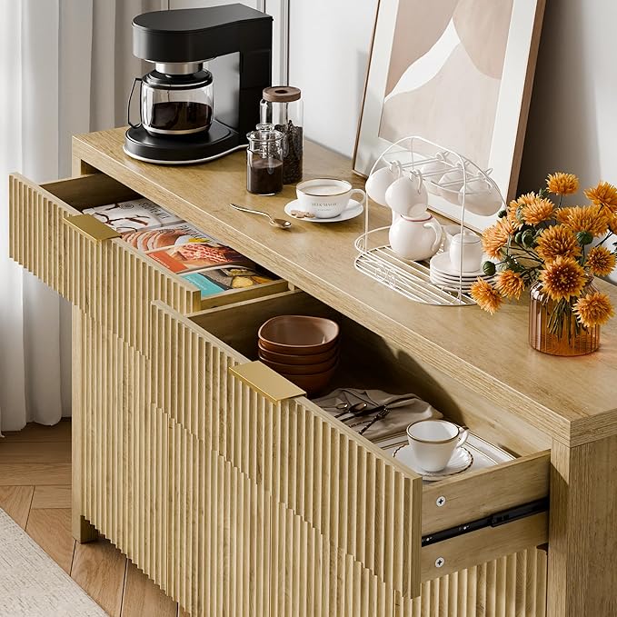 Lulive Fluted Buffet Cabinet with Storage 55 inch Wood Large Sideboard with Adjustable Shelves for Entryway Kitchen Living Room