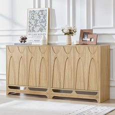 Sideboard Buffet Cabinet with Storage Set of 2, 63” Mid Century Modern Storage Cabinet with Adjustable Shelf and 4 Doors for Dining Room, Living Room,Entry