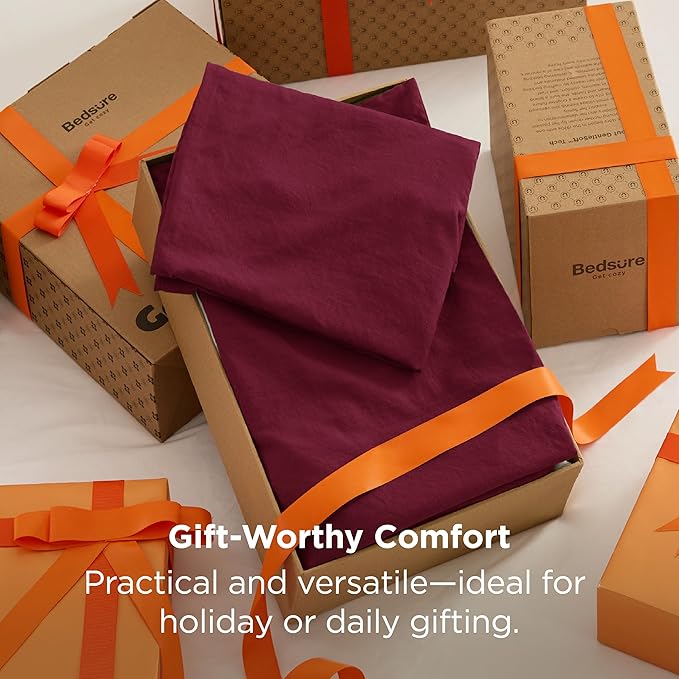 Bedsure California King Size Comforter Set, Dark Red Soft Prewashed Bedding for All Seasons, 3 Pieces GentleSoft™ Bed Set, 1 Lightweight Comforter (104"x96") and 2 Pillowcases (20"x36")