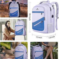 MATEIN Womens College Backpack, Stylish Casual Bag with Trolley Sleeve Fits 17 Inch Laptop, Water Resistant Work Commute Daypack with USB Charging Port, Graduation Gifts, Purple Blue