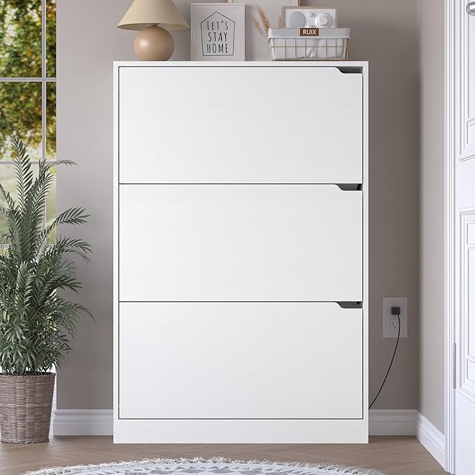 Shoe Cabinet with Odor Control and Back Panels, Deodorizing Slim 3-Flip Shoe Storage Cabinet for Entryway, Freestanding Hidden Shoe Rack Organizer for Entrance, Hallway, Bedroom