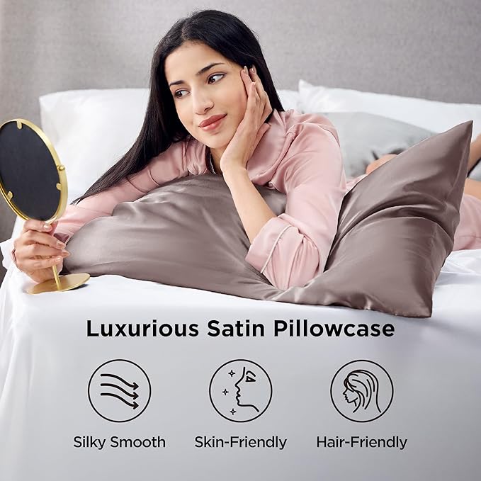 Bedsure Satin Pillowcases, Similar to Silk Pillow Cases Queen Size Set of 2, Pillow Case for Sleeping Women with Envelope Closure, Gifts for Women Men, Dusty Rose, 20x30 Inches, 2pcs