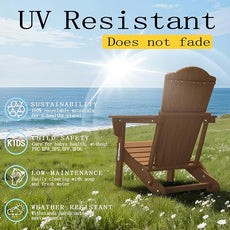 Adirondack Chair Set of 4, Folding All-Weather Outdoor HDPE Patio Chair with Cup Holder, Wood