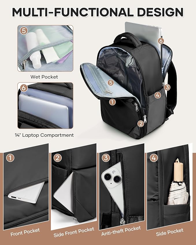 Vacuum Backpack Travel for Women Men, Travel Backpack with Vacuum System, Small Compression Backpacks Flight Approved, Travel Vacuum Bags with 14inch Laptop Compartment, Contain Pump, Black