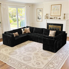 Large 7 Seat Modular Sectional Sofa with Ottoman Seat Corduroy Sleeper Sectional Sofa Bed Oversized Convertible Modular Couch for Living Room