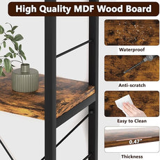 7-Tier Corner Bookshelf, Reversible Wooden Shelves, Industrial Bookcase with Open Shelves and Sturdy Metal Frame, Display Shelf Storage Rack for Living Room, Bedroom, Home Office (Rustic Brown)