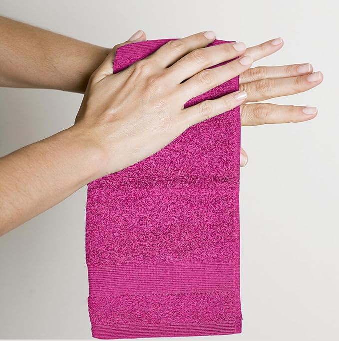 Premium Wash Cloths Pack of 12 (13" x 13") 100% Ring Spun Cotton | Luxury Washcloths | Ultra Soft Face Towels | Highly Absorbent Wash Cloths for face (Dark Pink)