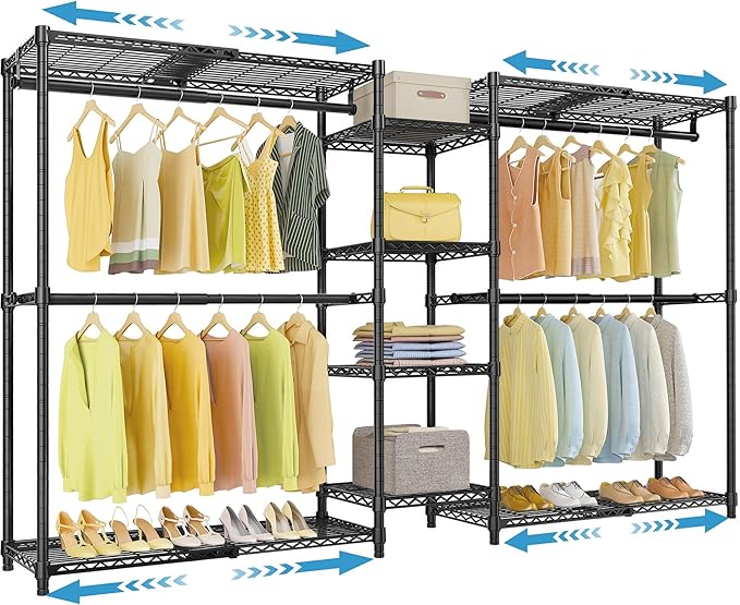 VIPEK X3 Expandable Heavy Duty Clothes Rack Adjustable from 5'2" to 8' with Adjustable Shelves and Hanger Rods, Large Freestanding Clothing Racks Reach-in & Walk-in Closet, Max Load 1210LBS, Black