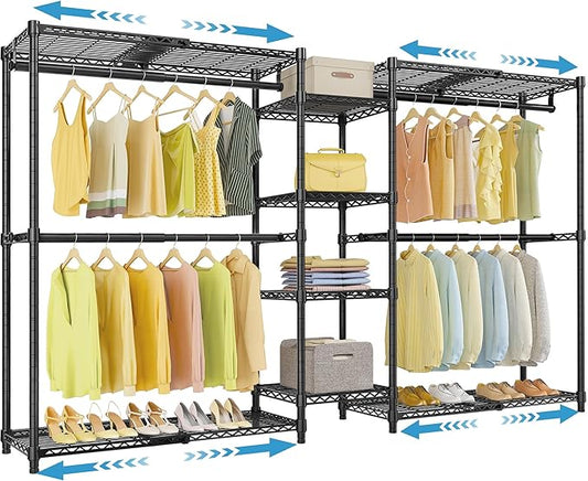 VIPEK X3 Expandable Heavy Duty Clothes Rack Adjustable from 5'2" to 8' with Adjustable Shelves and Hanger Rods, Large Freestanding Clothing Racks Reach-in & Walk-in Closet, Max Load 1210LBS, Black