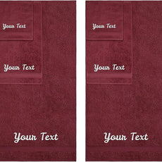 Personalized Towels, Hotel & Spa Quality, Super Soft, Highly Absorbent, Bathroom Sets, 100% Cotton Monogrammed towels 6 Piece Towel Set, Includes 2 Bath Towels, 2 Hand Towels, 2 Washcloths, Burgundy