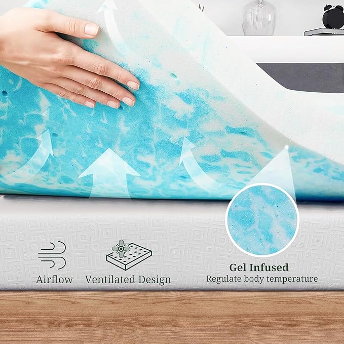 Memory Foam Mattress Topper Twin XL - 2 Inch Gel Infused Bed Toppers, Pressure Relief Mattress Pad for Dorm Room, CertiPUR-US Certified