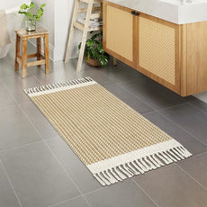 Lahome Boho Kitchen Runner, 2x4.3 Bathroom Runner Rug Lightweight Entryway Rugs Woven Cotton Throw Mat with Tassels, Farmhouse Non Shedding Washable Rug Low Pile Runners for Bedroom Doorway, Khaki