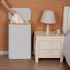 efluky Slim Laundry Hamper with Lid, Narrow Laundry Hamper with Removable Bag, Collapsible Dirty Clothes Basket with Handles for Bathroom, Bedroom & Laundry Room, 75L Light Grey