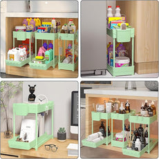 3 Pack Under Sink Organizers, 2-Tier Multi-Use Kitchen and Bathroom Organizers and Storage with Sliding Drawers，Bathroom Cabinet Organizer (Green, 14.8 Inch)
