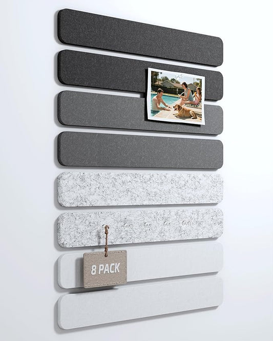 Cork Board Alternative Felt Strip Board 8-Pack 13"x2", Office Pin Board with 50 Push Pins, Adhesive Install for Bedroom Door & Home Office(Concrete Echo)