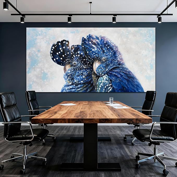 YETHEN WAL Blue Parrot Wall Art, Oversized Blue Bird Canvas Print, Cobalt Textured Animal Artwork for Living Room Bedroom Hallway, 29×58 Inch