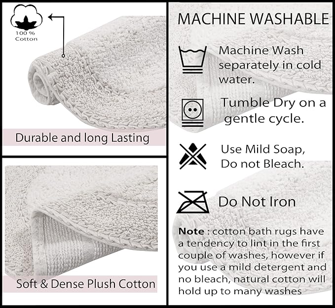 Home Weavers Double Ruffle Collection 100% Cotton Bathroom Rugs Set, Washable Rug, Extra Soft and Absorbent Bath Rug, Kitchen Mat, Bath Mat Set, Bath Floor Mat Non Slip, 21"x34" Rectangle, Ivory
