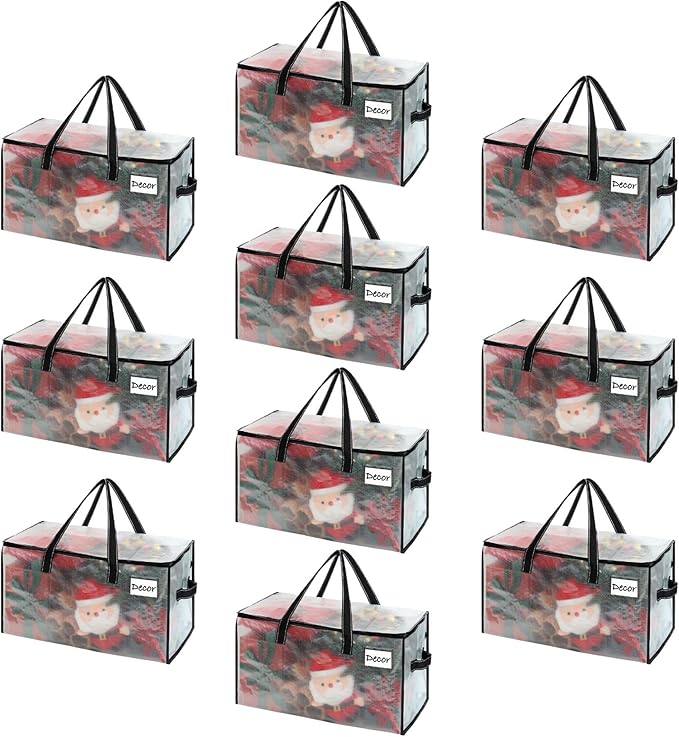 VENO 10 Pack Moving Bags, Christmas Storage Bins, Moving Boxes Alternative, Comforter and Blanket Storage Bags, College Dorm Packing Supplies, Foldable Heavy-Duty Tote (Clear, 10 Pack)