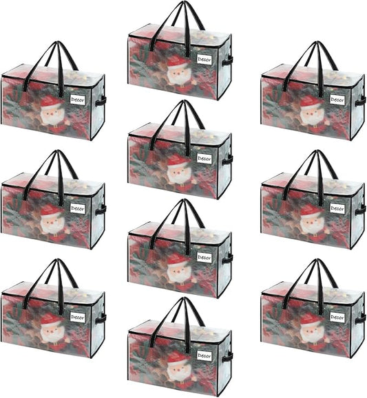 VENO 10 Pack Moving Bags, Christmas Storage Bins, Moving Boxes Alternative, Comforter and Blanket Storage Bags, College Dorm Packing Supplies, Foldable Heavy-Duty Tote (Clear, 10 Pack)