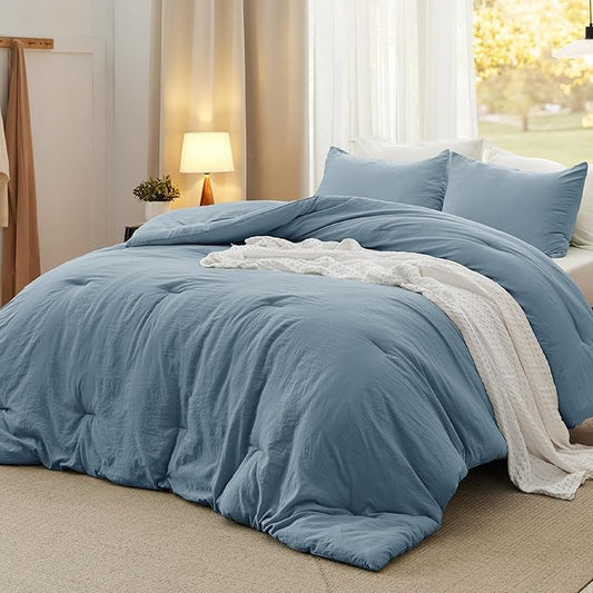 Bedsure California King Size Comforter Set, Grayish Blue Soft Prewashed Bedding for All Seasons, 3 Pieces GentleSoft™ Bed Set, 1 Lightweight Comforter (104"x96") and 2 Pillowcases (20"x36")