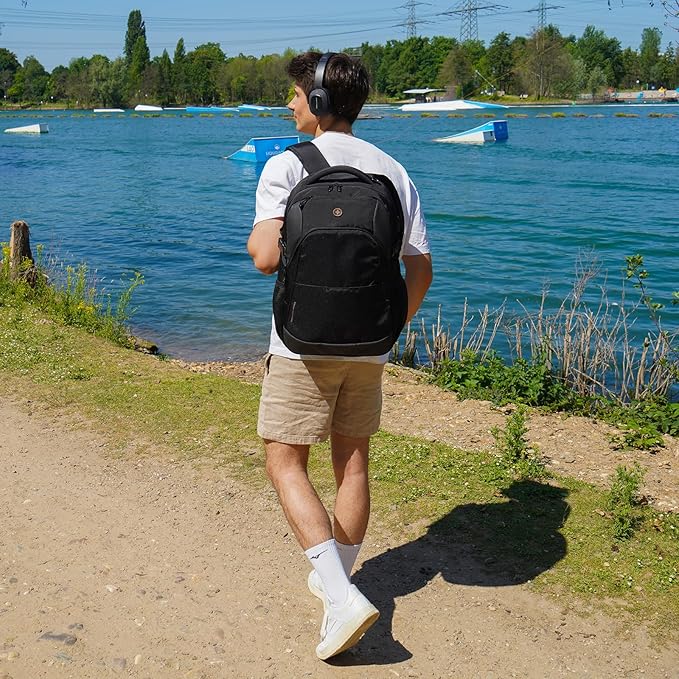 Swissdigital Design Travel Laptop Backpack, College Laptops Backpack with USB Charging Port for Men and Women Fits 16 Inch Notebook, Black | SD1670-01