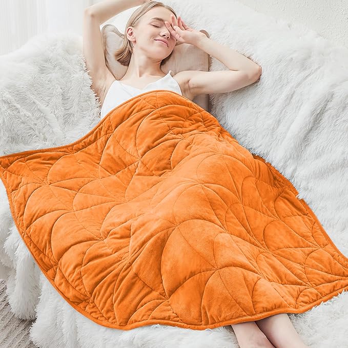 Weighted Lap Blanket 7 lbs for Adults, Luxury Soft Small Weighted Blanket, Compact Portable Weighted Lap Pad for Relaxation, Sleeping, Travel, All-Season Use, Bright Orange, 40" x 52"
