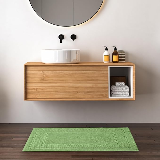 Avalon Towels Sage Green Bath Mat - 100% Cotton Set of 2 Absorbent Bathmat - Bathroom Mats Quick Dry Bath Mats for Bathrooms (22x34 Inches)