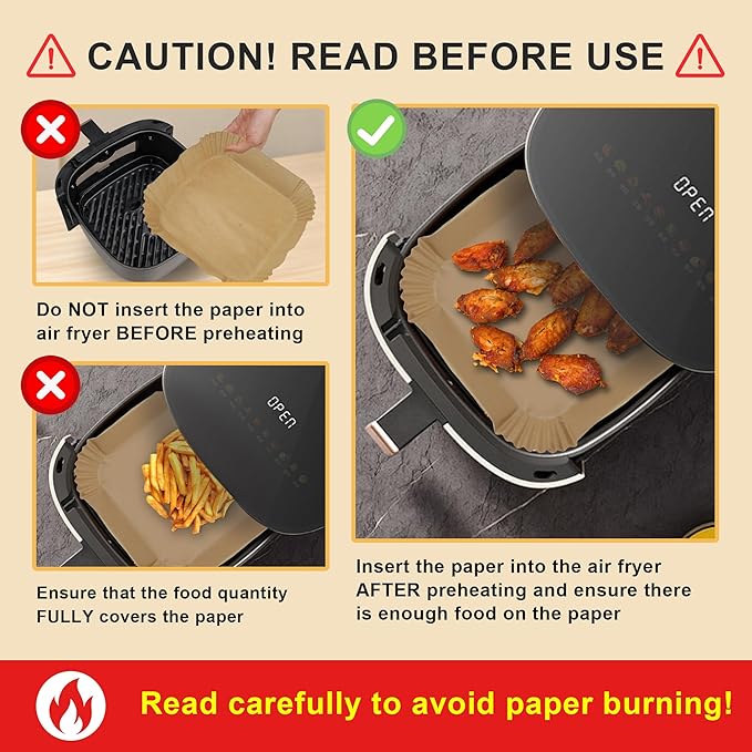 360 PCS Air Fryer Paper Liners, 8 Inch Square Air Fryer Liners Disposable, Non-Stick and Oil Proof Heavy Duty Parchment Paper for 5-8 QT Airfryer Basket, Roasting and Microwave