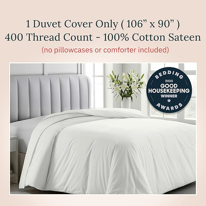 California Design Den King Size Duvet Cover Only - Winner Good Housekeeping Best Bedding Awards 2025, 400 Thread Count Sateen 100% Cotton Duvet Covers King - Ivory (Pale Tone)